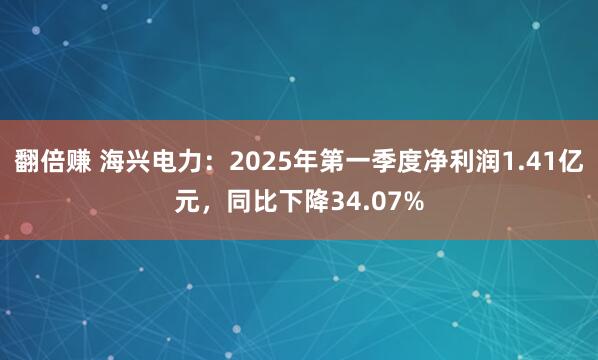 翻倍赚 海兴电力：2025年第一季度净利润1.41亿元，同比下降34.07%