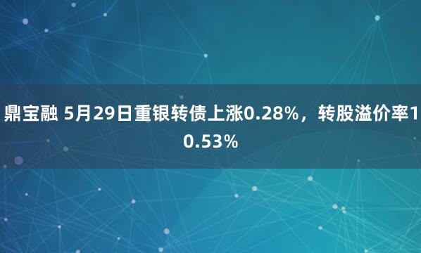 鼎宝融 5月29日重银转债上涨0.28%,转股溢价率10.53%