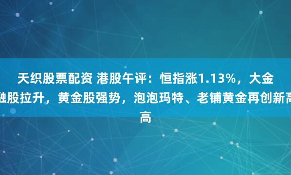 天织股票配资 港股午评：恒指涨1.13%，大金融股拉升，黄金股强势，泡泡玛特、老铺黄金再创新高
