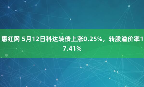 惠红网 5月12日科达转债上涨0.25%，转股溢价率17.41%